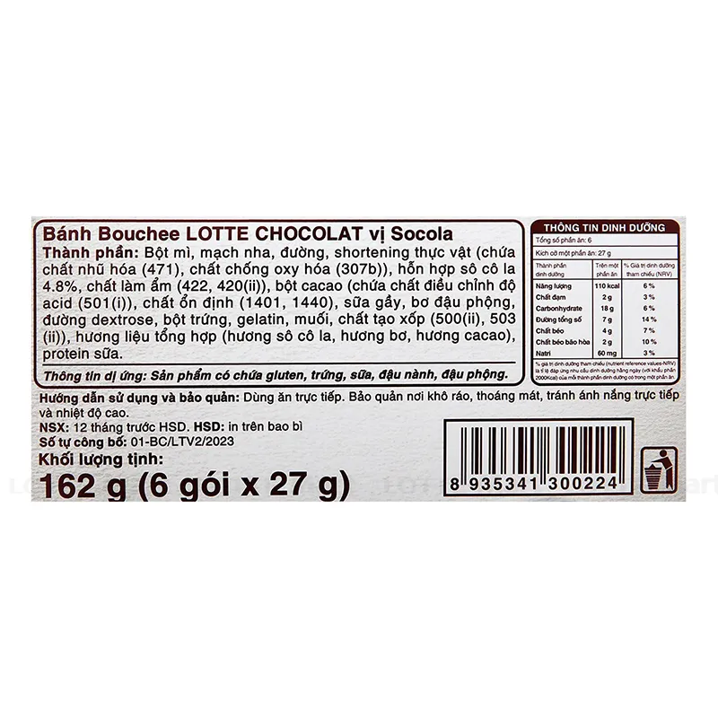 Bánh Lotte Chocolat Bouchee Vị Socola 6 Cái Hộp 162g