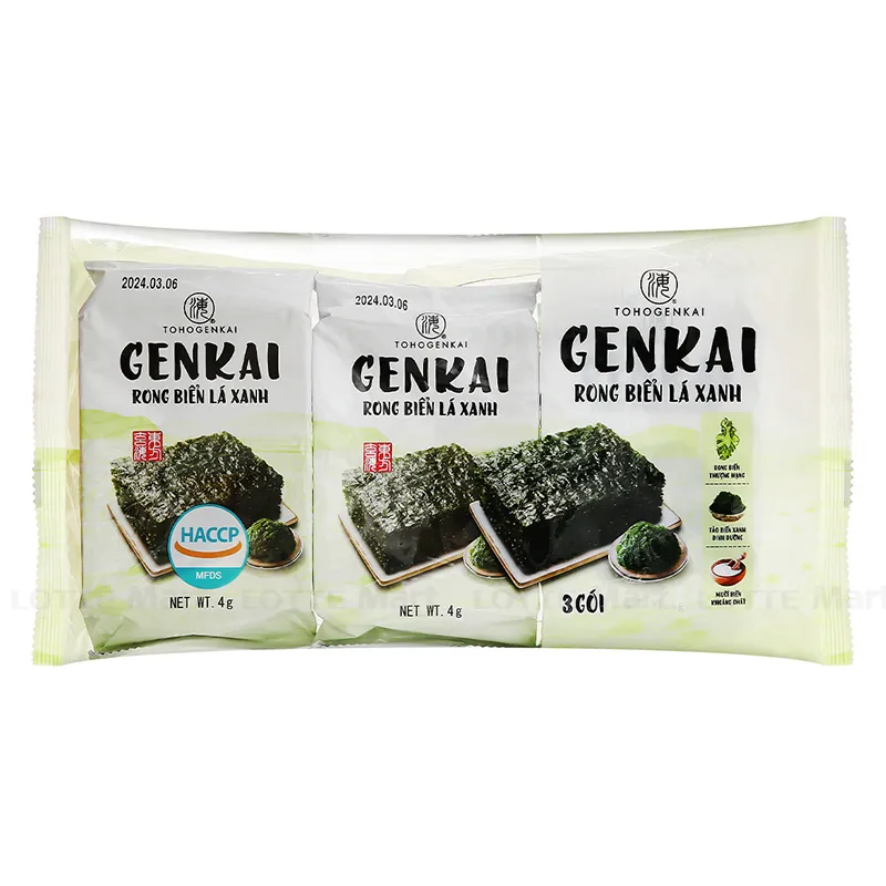 Rong Biển Ăn Liền Genkai Rong Biển Lá Xanh Lốc 3 Gói x 4g